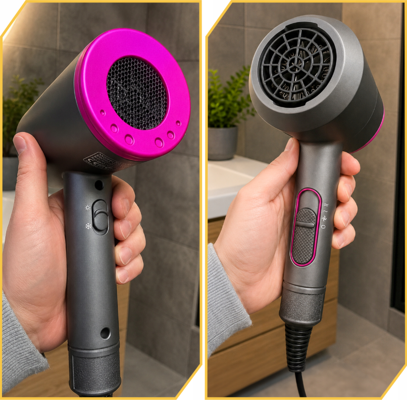 Negative ion hair dryer, equipped with diffuser and 2 concentrator nozzles