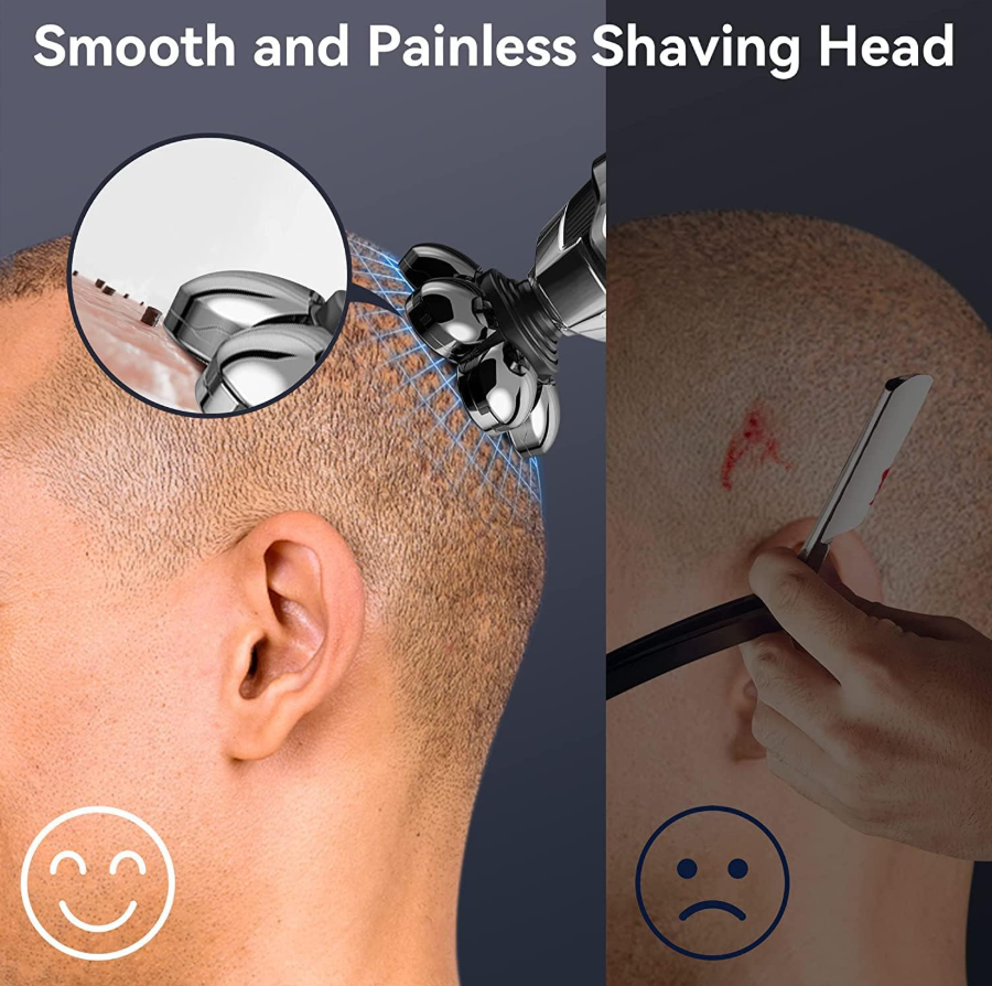 Men's Electric Shaver, 6-in-1 Head Shaver with 7 Rotary Heads, LED Display, and Wireless Charging