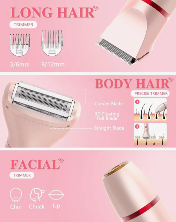 Women's 3-in-1 bikini trimmer, lightweight and IPX7 waterproof
