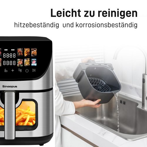 XXL Airfryer 8,5L – Med rude, farveberøringsskærm, 12 programmer, nem rengøring | 2-i-1 Airfryer og min ovn