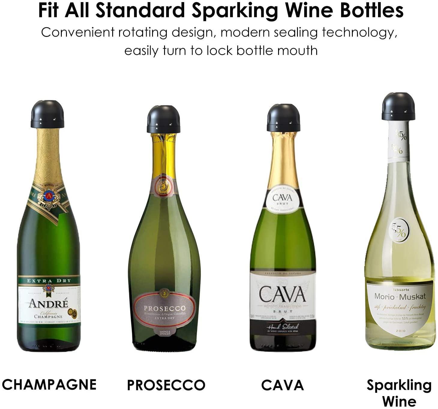 Champagne / Wine Stopper – Vacuum Sealed Bottle Plug – Black