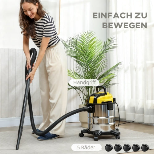 Wet & dry vacuum cleaner, rollable, 3-stage filtration system, 20 L dust tank