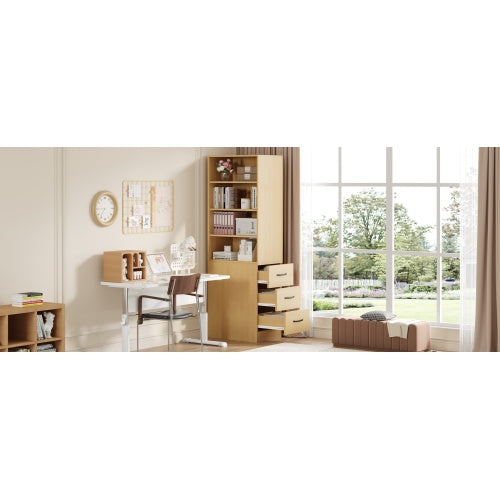 180cm Tall Slim Bookshelf with Side Drawers, Adjustable Shelves, Space-Saving Storage for Small Rooms