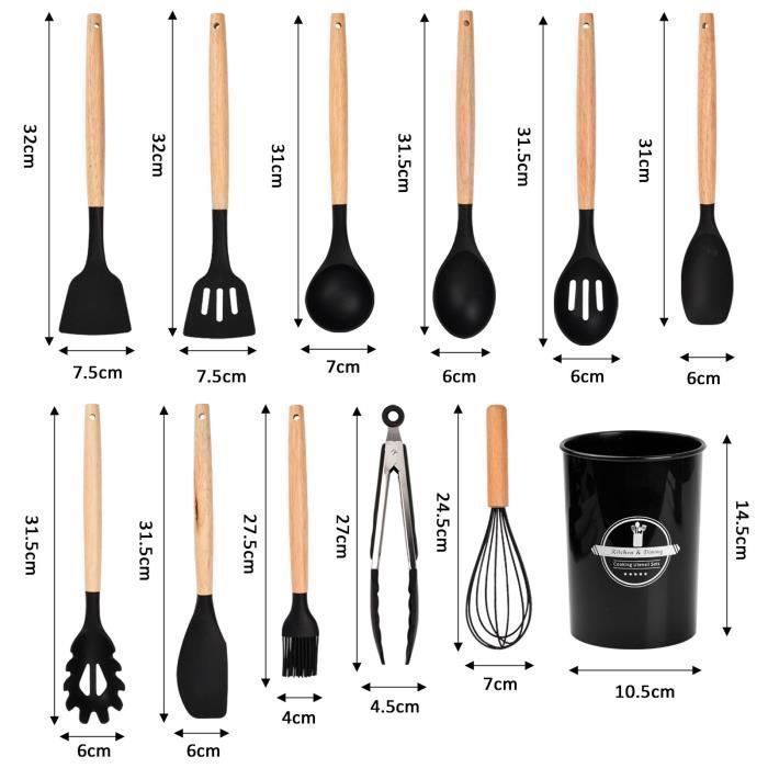 12-Piece Kitchen Utensil Set – Black | Silicone & Wood | Heat Resistant