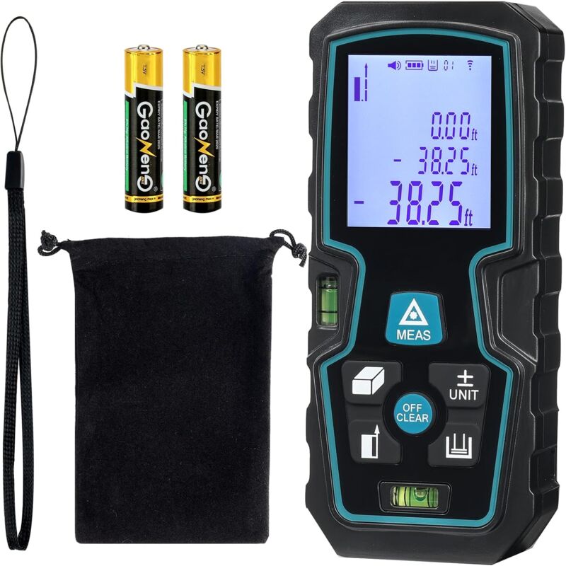 Télémètre laser numérique 50m – Précision ± 2mm – Mesure de surface, volume et Pythagore – Écran LCD rétroéclairé
