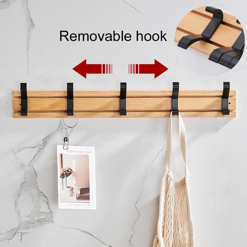 Bamboo Coat Rack Wall Mounted, 5 Hooks for Hanging Clothes, Bathrobes, Towels, Coats Wall Hook for Entryway, Bedroom, Bathroom (White-5 Hooks)