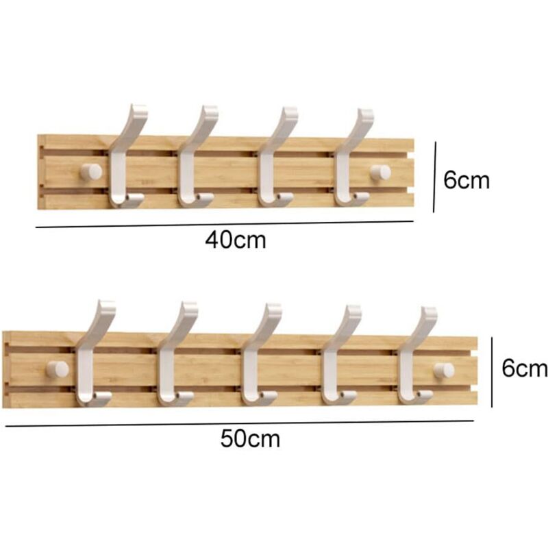 Bamboo Coat Rack Wall Mounted, 5 Hooks for Hanging Clothes, Bathrobes, Towels, Coats Wall Hook for Entryway, Bedroom, Bathroom (White-5 Hooks)