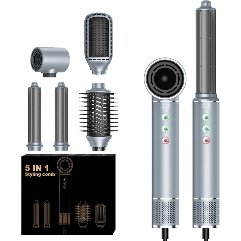 Brosse à sèche-cheveux, ensemble de brosse à sèche-cheveux 5 en 1, styleur à air chaud haute vitesse, cheveux lisses et aucun dommage thermique Outils de coiffure de cheveux