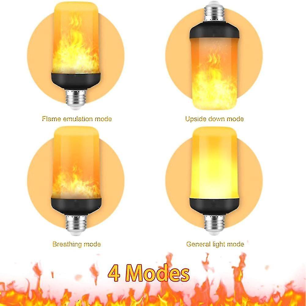 2PCS LED Flame Effect Light Bulb, 4 Modes Flickering Flame, E26/E27 Base, Decorative Lighting for Christmas
