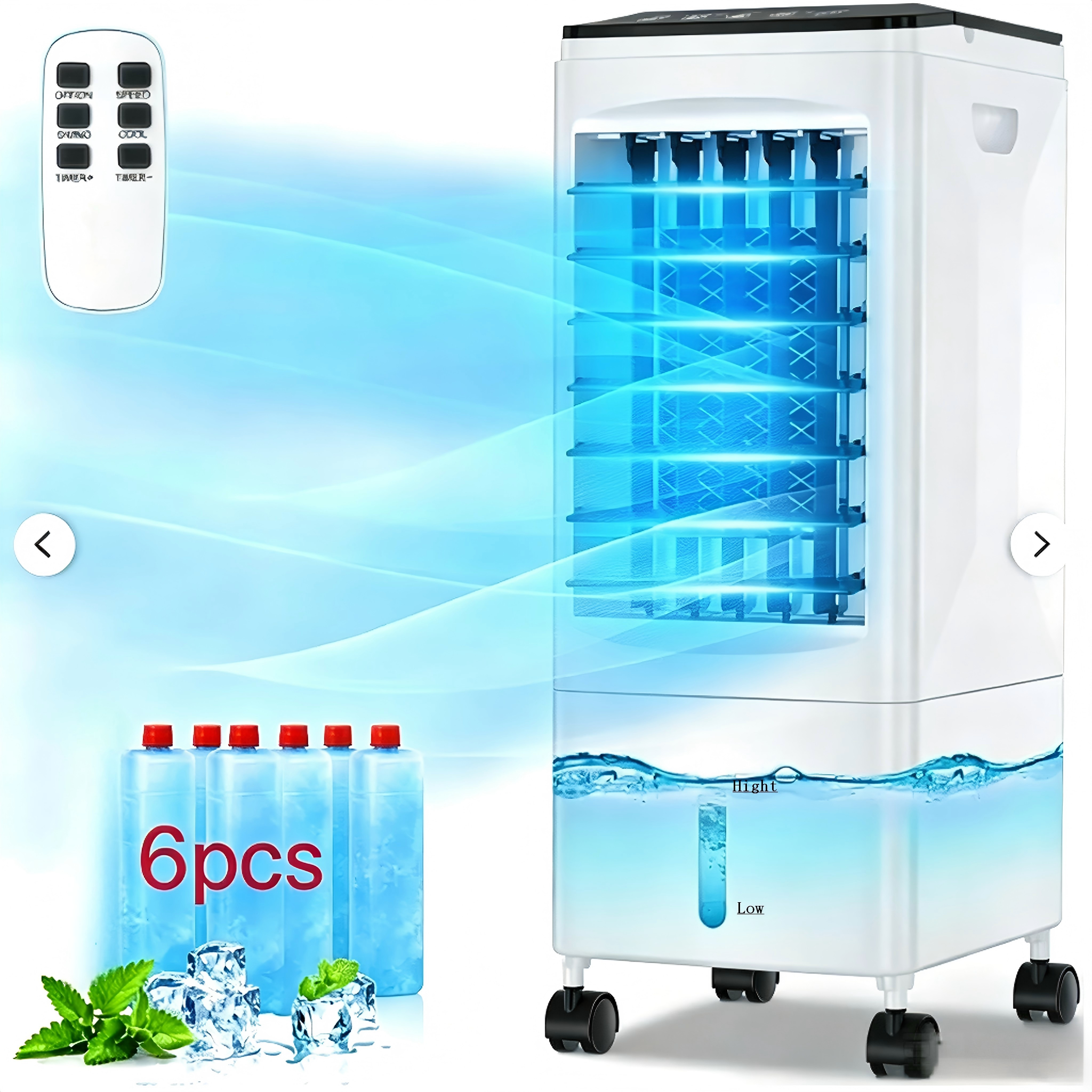 Aire acondicionado portátil silencioso, aire acondicionado portátil de bajo consumo, ventilador, 3 velocidades, versión con mando a distancia