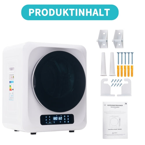 Sèche-linge à évacuation en acier inoxydable, capacité nominale 3 kg / max 4 kg, 850 W, 6 programmes, désinfection UV, filtration multiple, protection surchauffe, fixation murale, classe énergétique G