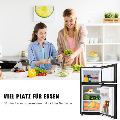 Réfrigérateur-congélateur 2 portes 60L, H 86,8 cm, Classe énergétique E, Dégivrage manuel, Réfrigérateur compact
