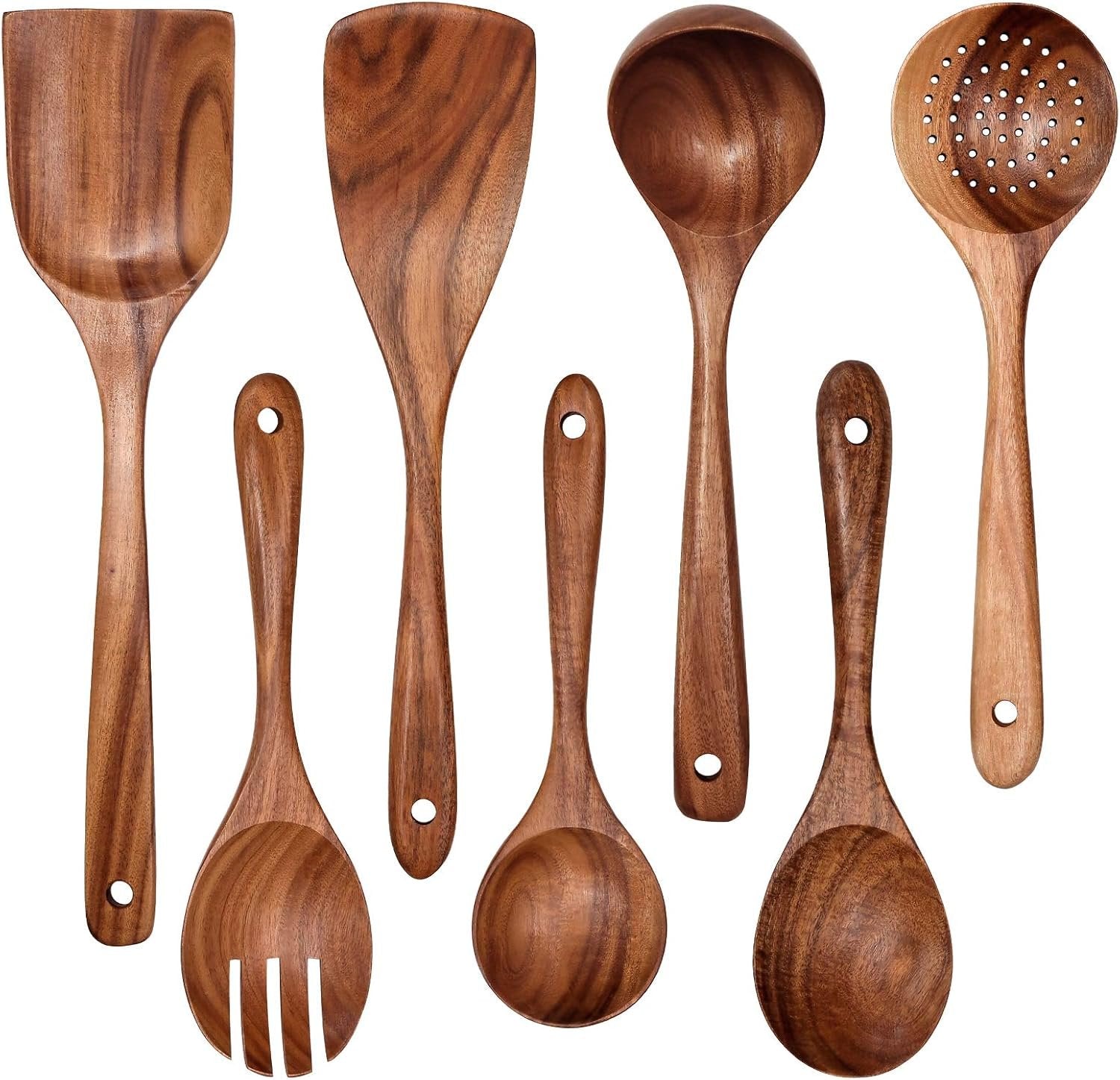 7-Piece Teak Wood Kitchen Utensil Set – Wooden Cooking Spoon Set