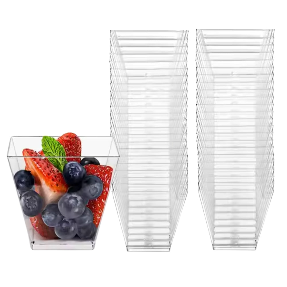 50-Pack Square Plastic Bowls – 120ml Black Dessert Bowls for Mousse, Appetizers & Serving