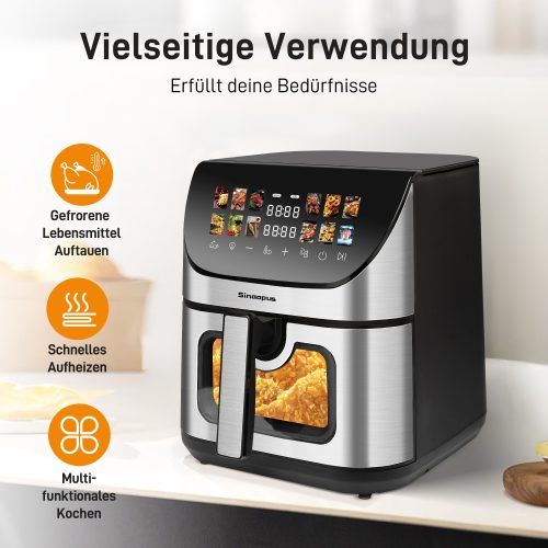 XXL Airfryer 8,5L – Med rude, farveberøringsskærm, 12 programmer, nem rengøring | 2-i-1 Airfryer og min ovn