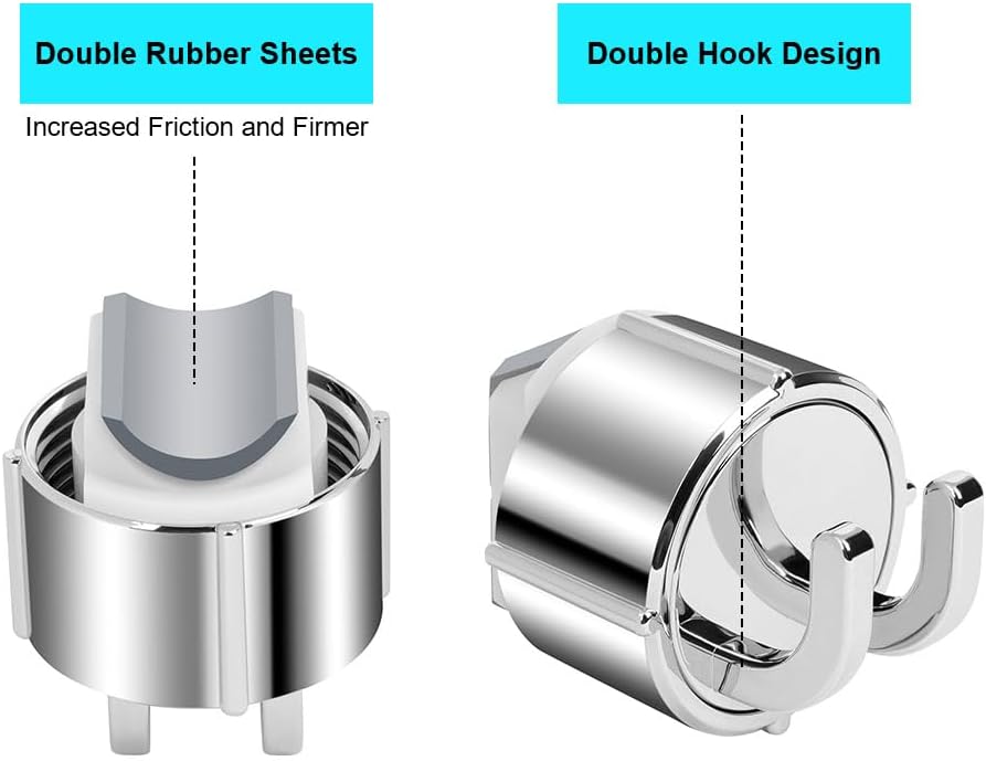 Hand Shower Holder for 16–27 mm Rail, Adjustable Replacement Shower Bracket, 360° Rotation, with 2 Hooks