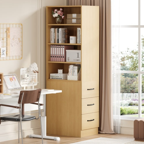 180cm Tall Slim Bookshelf with Side Drawers, Adjustable Shelves, Space-Saving Storage for Small Rooms