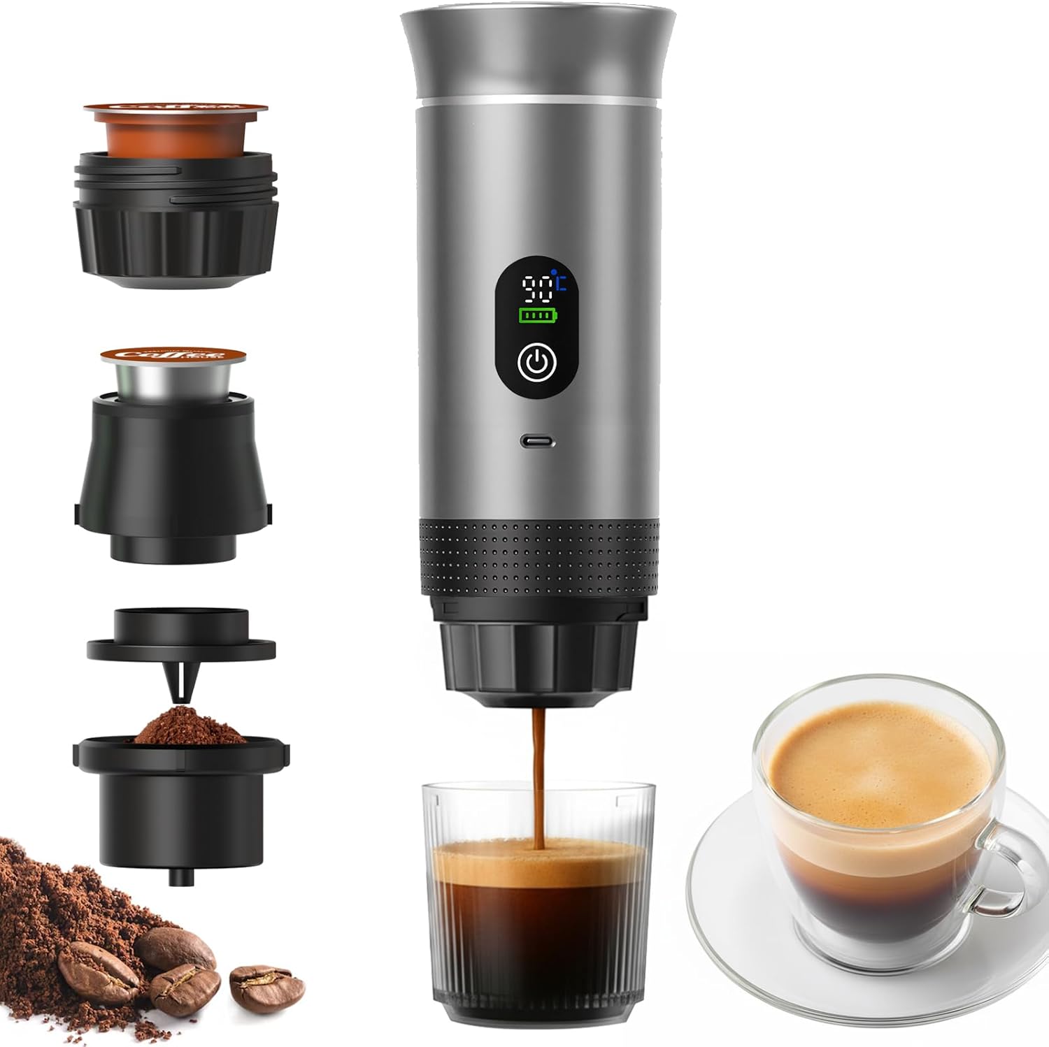 Automatic Espresso Maker – Dual Hot & Cold Brew – 20 BAR Pressure – Compact Portable Coffee Machine with Rapid Heating – Built-In Transparent Cup – Travel-Friendly Design
