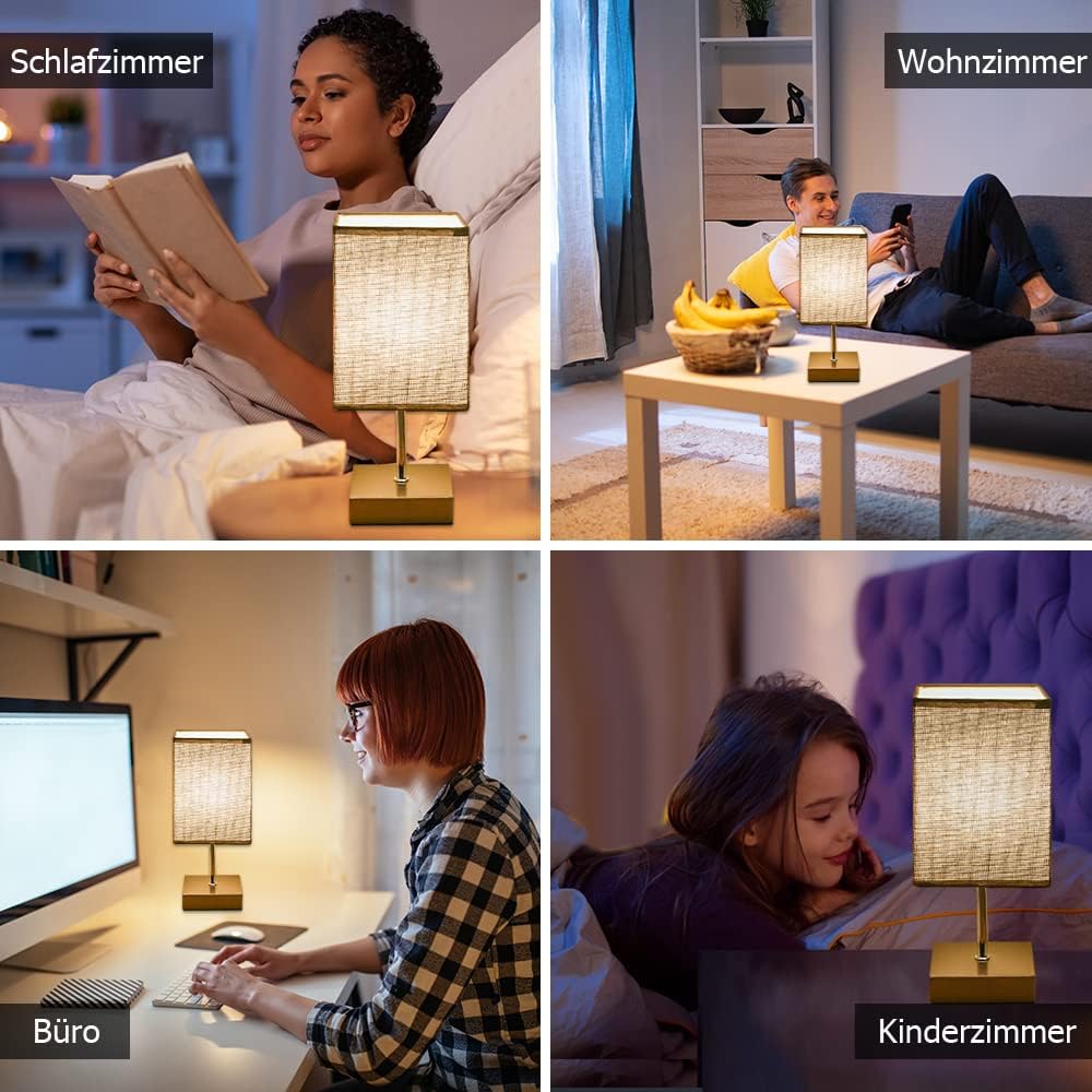 Set of 2 touch-control bedside lamps, dimmable touch table lamps, 3 brightness levels, 2 bulbs included.