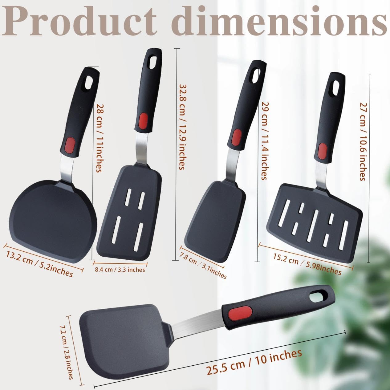 Silicone Spatula and Turner Set – 5-Piece Set for Non-Stick Cookware, Heat-Resistant up to 600°F, Ideal for Eggs and Pancakes