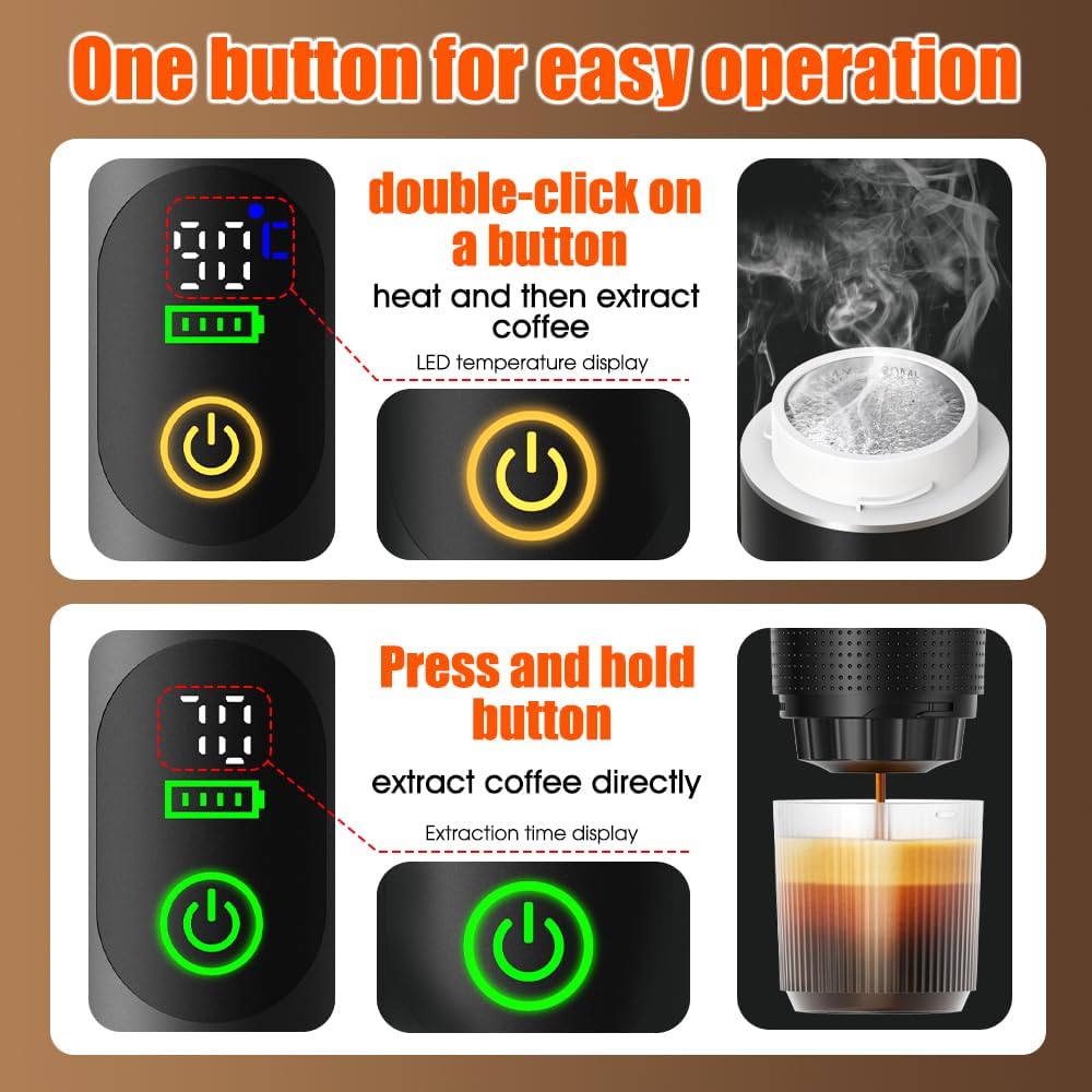 Automatisk espressomaskine – Dobbelt varm- og koldbryg – 20 bar tryk – Kompakt bærbar kaffemaskine med hurtig opvarmning – Indbygget transparent kop – Rejsevenligt design