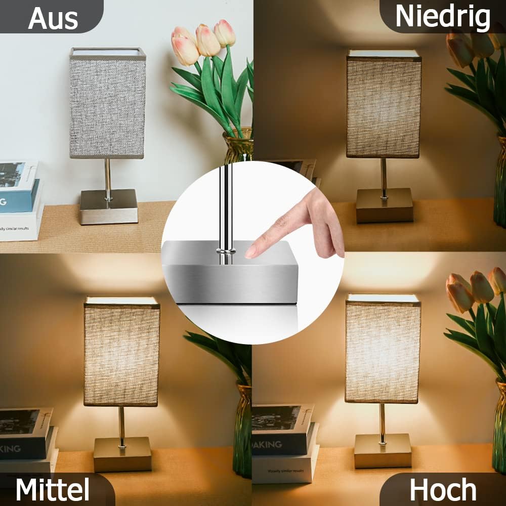 Set of 2 touch-control bedside lamps, dimmable touch table lamps, 3 brightness levels, 2 bulbs included.