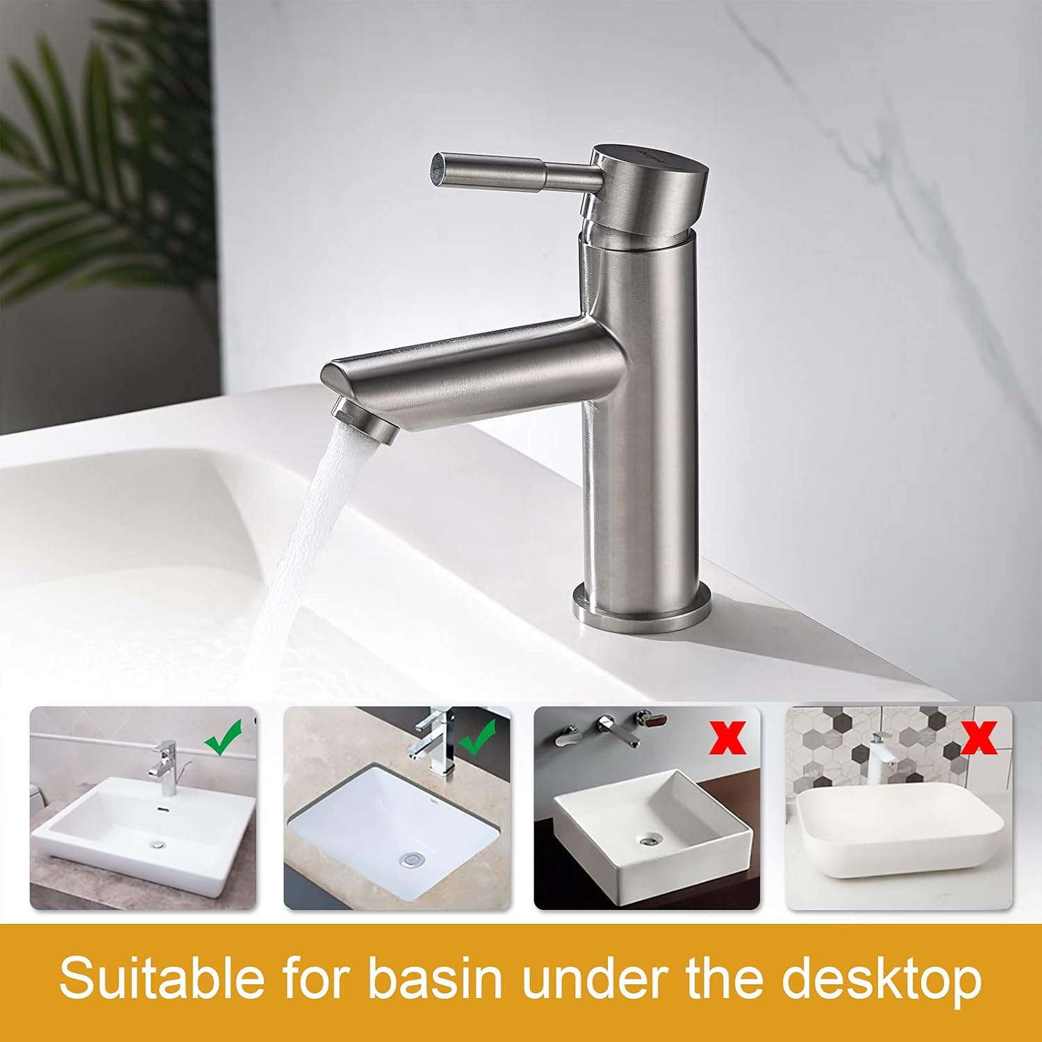 Bathroom Sink Faucet, Stainless Steel Lavatory Faucet, Single Handle Lavatory Faucet, Polished Nickel