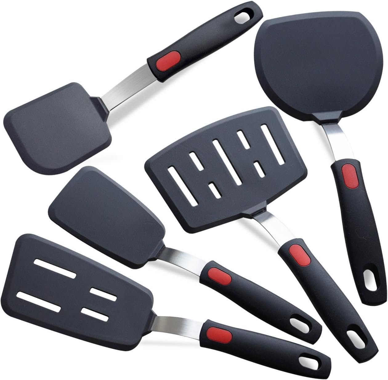 Silicone Spatula and Turner Set – 5-Piece Set for Non-Stick Cookware, Heat-Resistant up to 600°F, Ideal for Eggs and Pancakes
