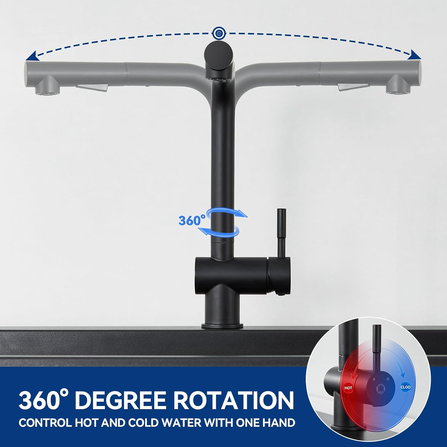 Black Pull Out Kitchen Faucet, Kitchen Sink Faucet, Kitchen Sink Faucet with 2 Spray Modes