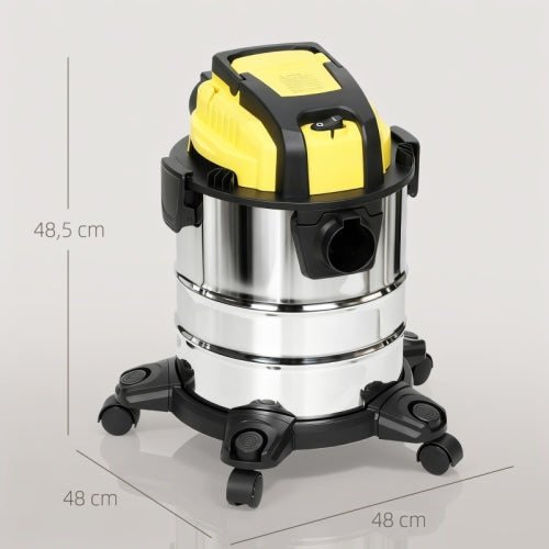 Wet & dry vacuum cleaner, rollable, 3-stage filtration system, 20 L dust tank