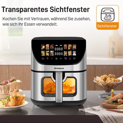 XXL Airfryer 8,5L – Med rude, farveberøringsskærm, 12 programmer, nem rengøring | 2-i-1 Airfryer og min ovn