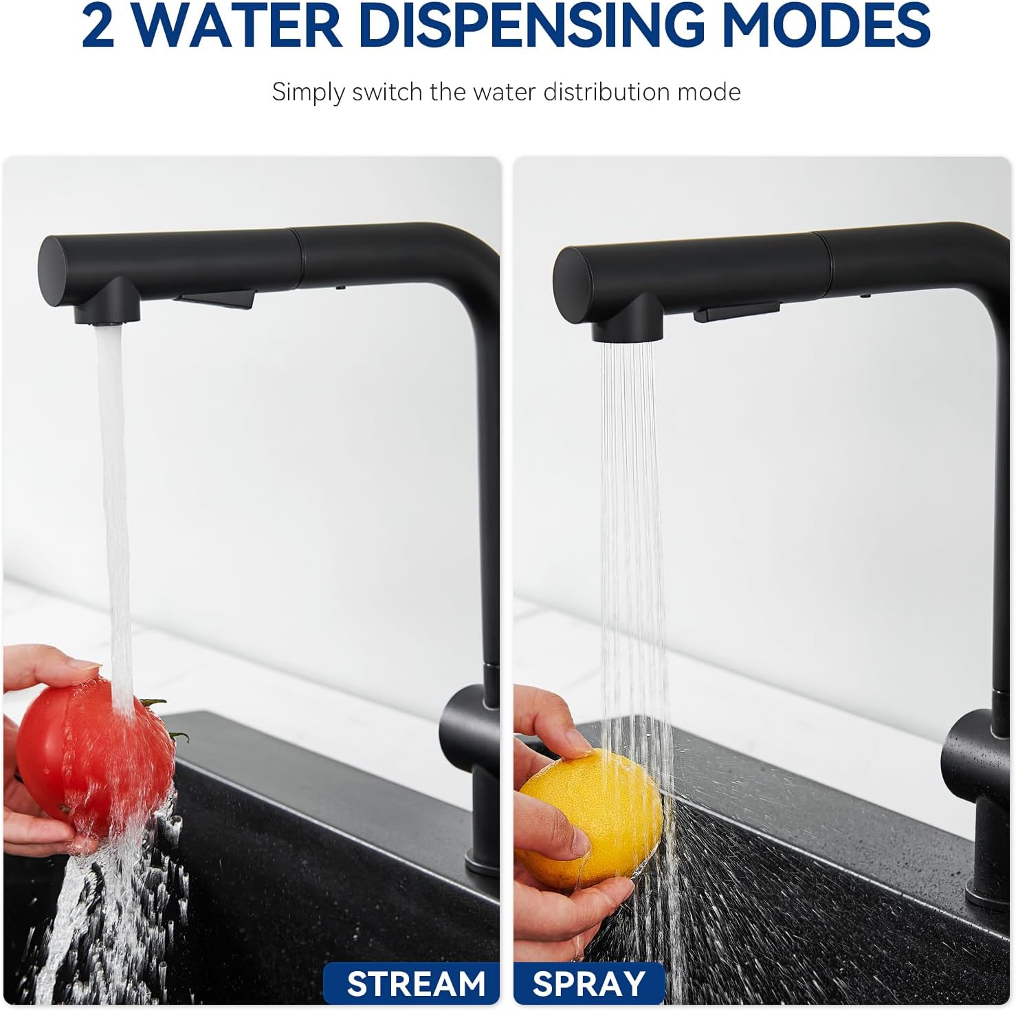 Black Pull Out Kitchen Faucet, Kitchen Sink Faucet, Kitchen Sink Faucet with 2 Spray Modes