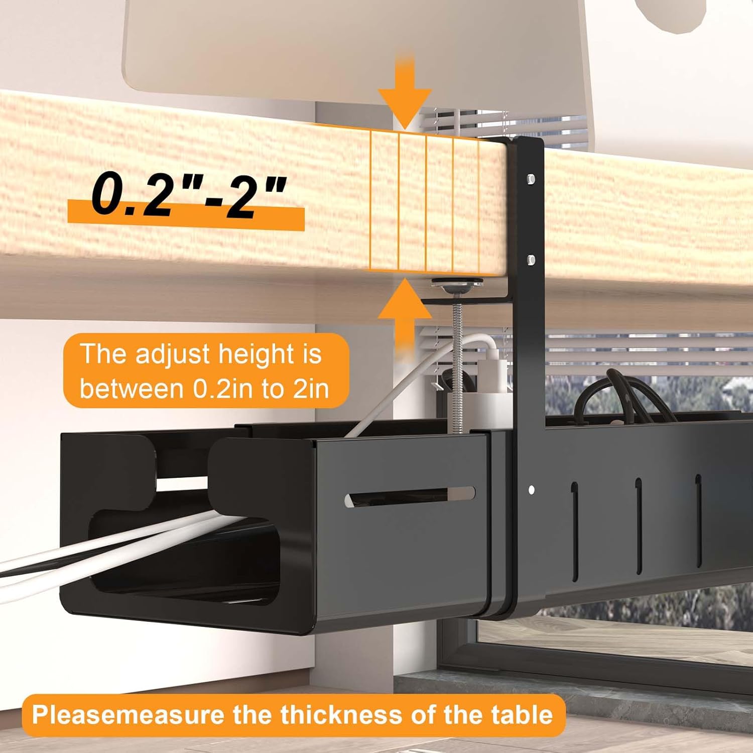 Under-Desk Cable Management Tray,Expandable from 25.27 to 38.66 Inches, Heavy-Duty Steel Desk Cable Organizer for Office and Home