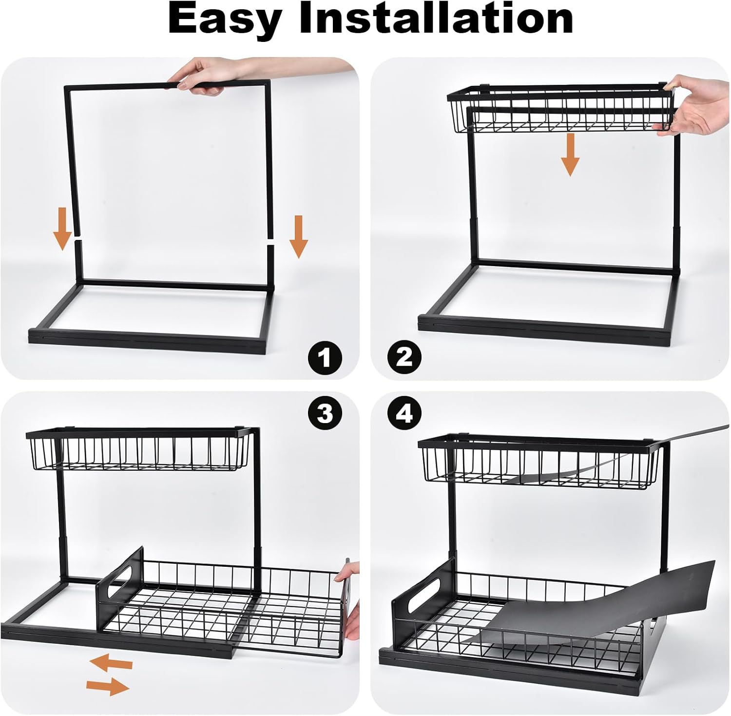 Under-sink organizer, 2-tier pull-out storage cabinet, sliding under-sink shelf, kitchen organizers and storage, 1-pack