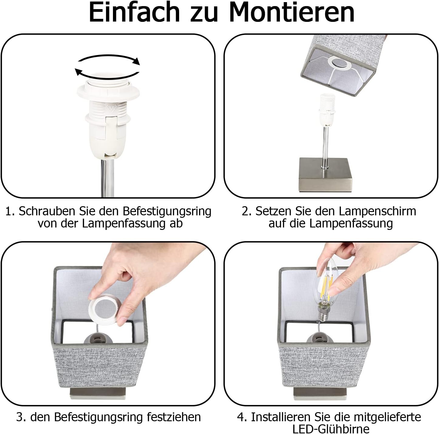 Set of 2 touch-control bedside lamps, dimmable touch table lamps, 3 brightness levels, 2 bulbs included.