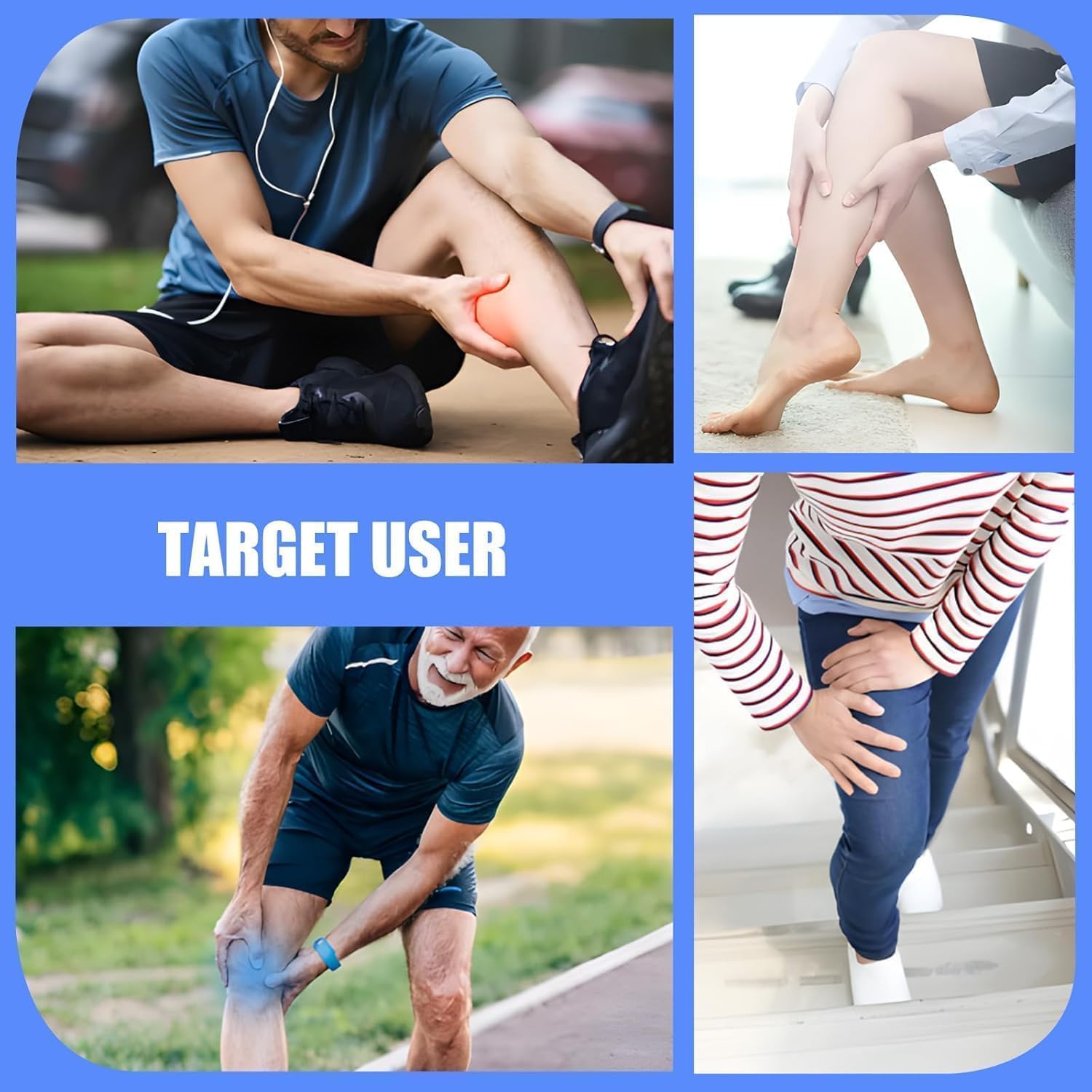 Air compression leg massager for circulation and pain relief; full-leg compression boots with adjustable extension straps for feet, calves, and thighs.