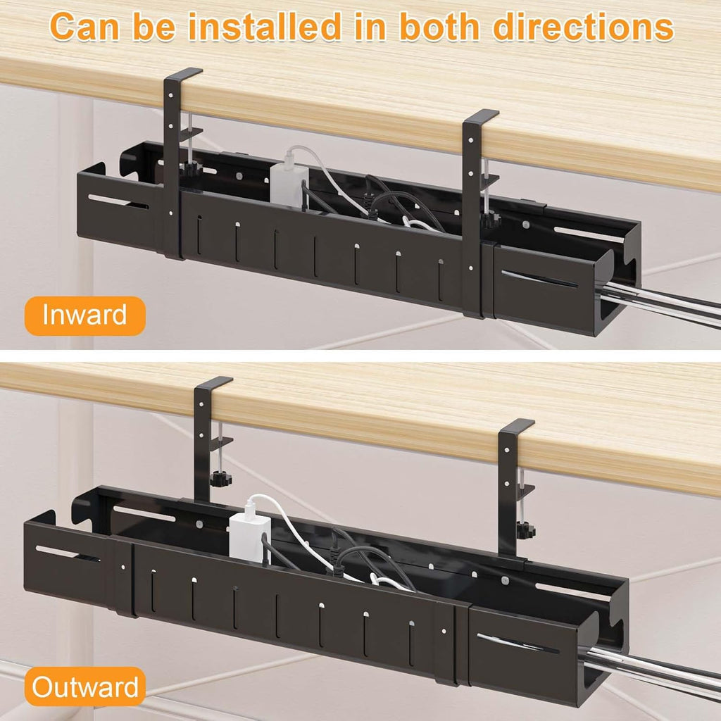 Under-Desk Cable Management Tray,Expandable from 25.27 to 38.66 Inches, Heavy-Duty Steel Desk Cable Organizer for Office and Home