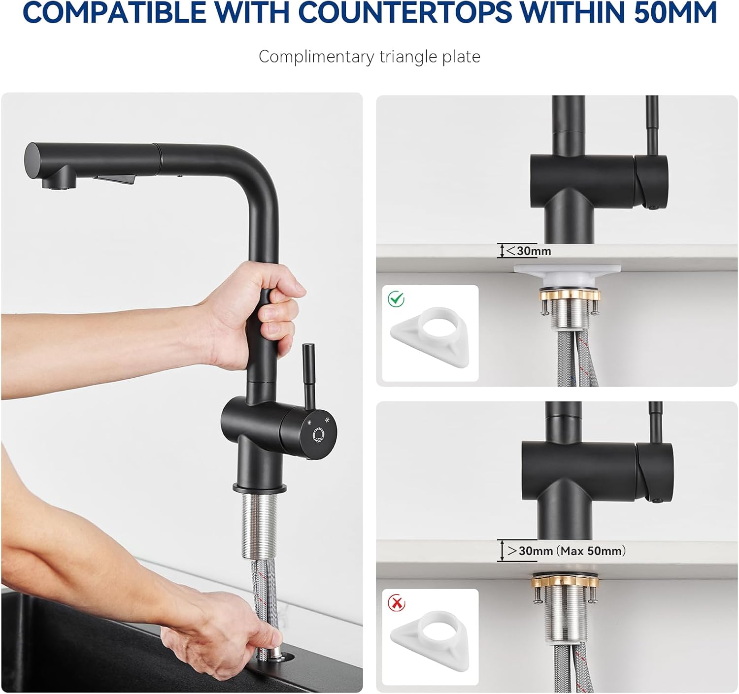 Black Pull Out Kitchen Faucet, Kitchen Sink Faucet, Kitchen Sink Faucet with 2 Spray Modes