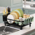 Large Stainless Steel Kitchen Dish Drying Rack with Cup Holders, Utensil Holder, and Automatic Drainage,Single-Tier