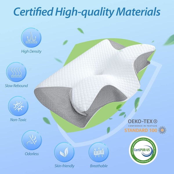 Oreiller cervical viscoélastique, oreiller orthopédique ergonomique 2 en 1 contre les douleurs au cou, oreiller à support contourné, 1 pièce gris clair