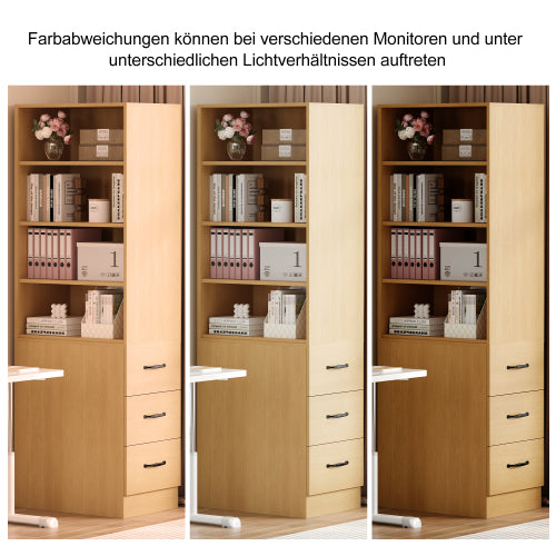 180cm Tall Slim Bookshelf with Side Drawers, Adjustable Shelves, Space-Saving Storage for Small Rooms