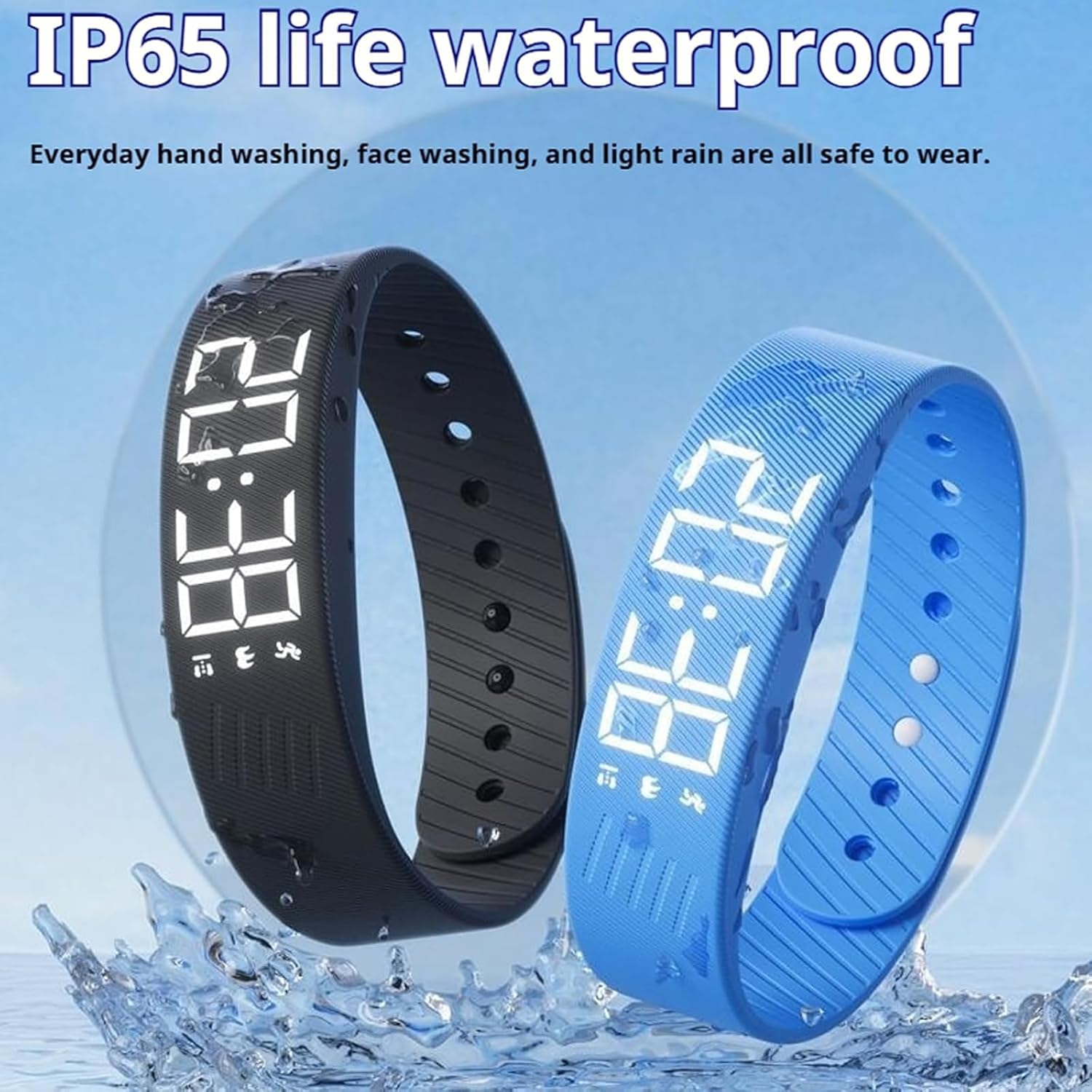 Bracelet alarme vibrant 2026 pour sommeil profond – Bracelet de réveil silencieux, multifonction rechargeable, bleu