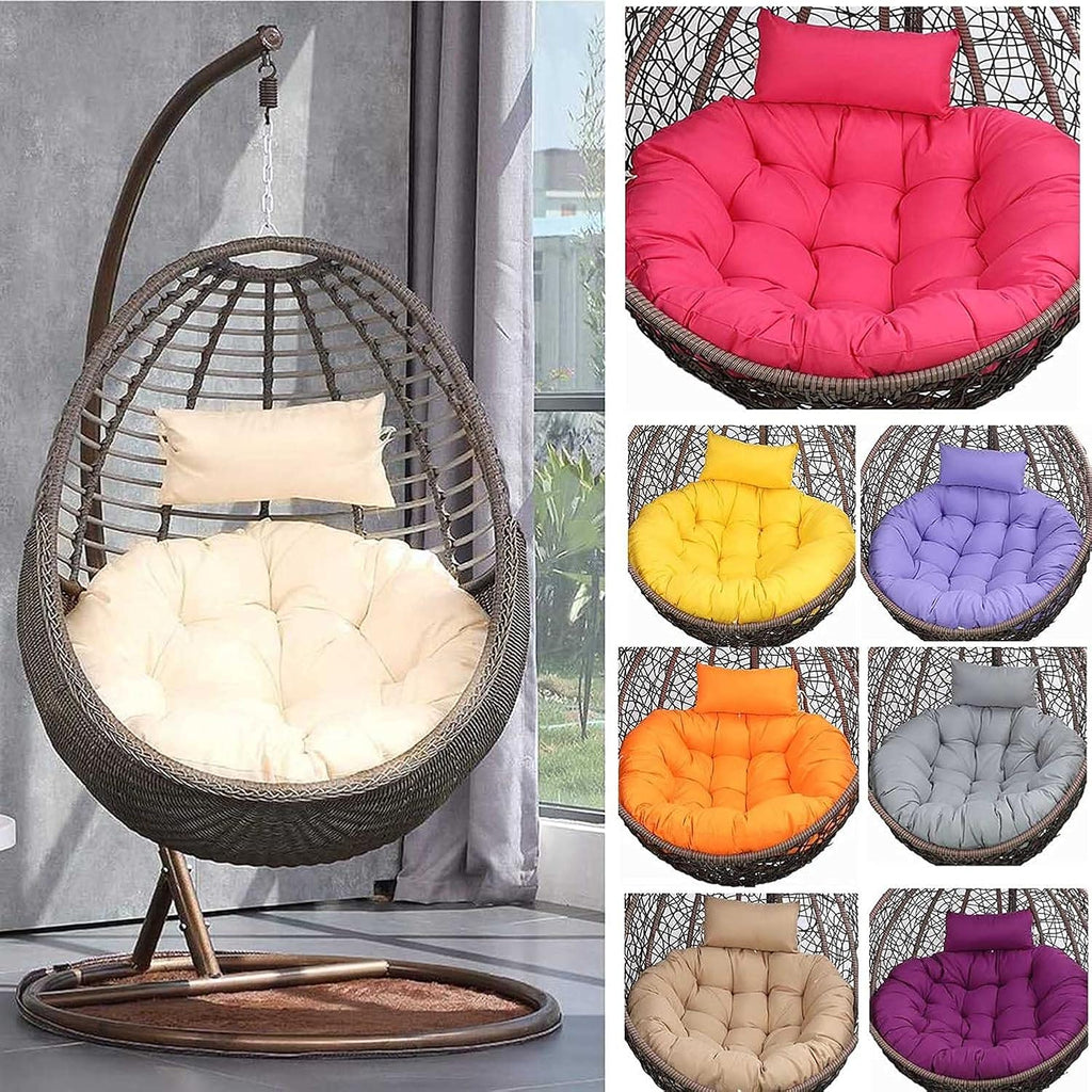 Replacement Cushion for Egg-Shaped Hanging Swing Chair – Thickened Round Garden Basket Chair Cushion (with Adjustable Headrest), 110 cm Diameter