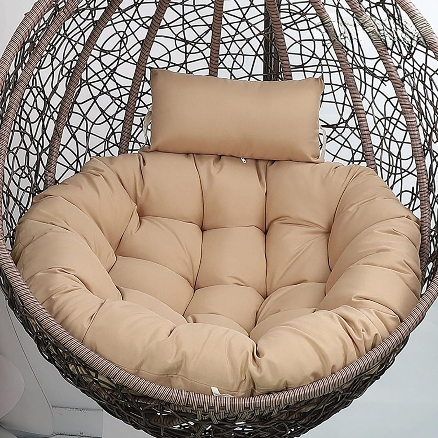 Replacement Cushion for Egg-Shaped Hanging Swing Chair – Thickened Round Garden Basket Chair Cushion (with Adjustable Headrest), 110 cm Diameter