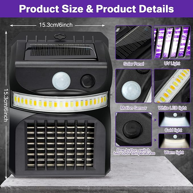4 trampas solares para mosquitos e insectos con luz LED para exteriores.