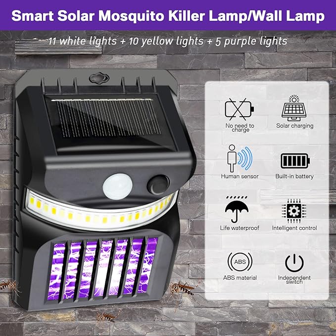 Lot de 4 pièges lumineux solaires d'extérieur pour moustiques et insectes (LED)