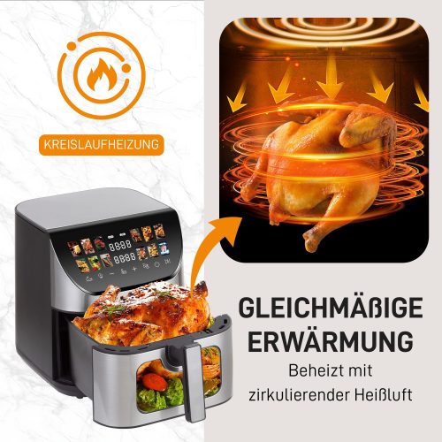 XXL Airfryer 8,5L – Med rude, farveberøringsskærm, 12 programmer, nem rengøring | 2-i-1 Airfryer og min ovn
