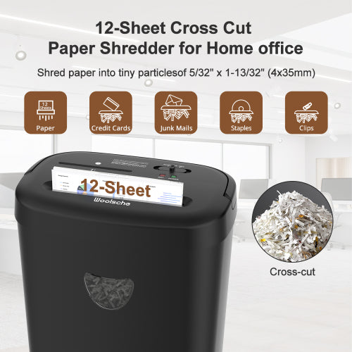 12-Sheet Cross Cut Paper Shredder, 6.4 Gallons Heavy-Duty Shredder, Ultra Quiet, P-4 High Security for Home Office, Shreds Paper, CD & Credit Cards
