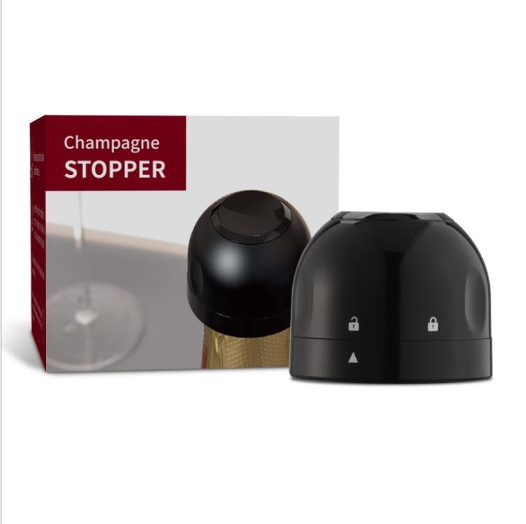 Champagne / Wine Stopper – Vacuum Sealed Bottle Plug – Black