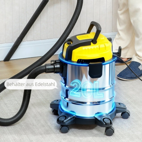 Wet & dry vacuum cleaner, rollable, 3-stage filtration system, 20 L dust tank